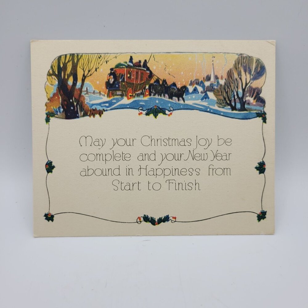 Vintage Christmas Card With Scenic Illustration & Handwritten Note